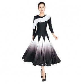 Women ballroom dance dresses slant neck ruffles red white black gradient waltz tango foxtrot smooth dance long gown for female
